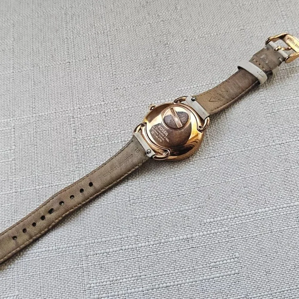 Fossil Women Wristwatch Multifunction Cream Leather Band Gold Tone Case Watch - Picture 10 of 12